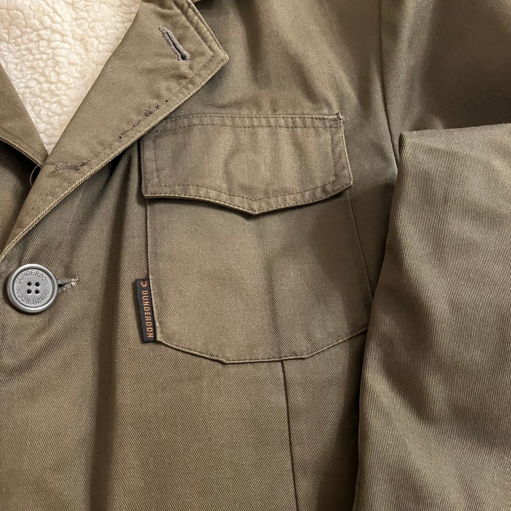 Dunderdon Mens Canvas Jacket XL Green Sherpa Lined Military Style Chore Olive - Picture 3 of 13